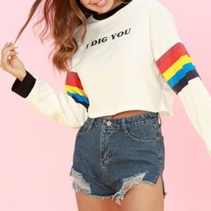 Rainbow Crop Top 70s Inspired "I Dig You" Print